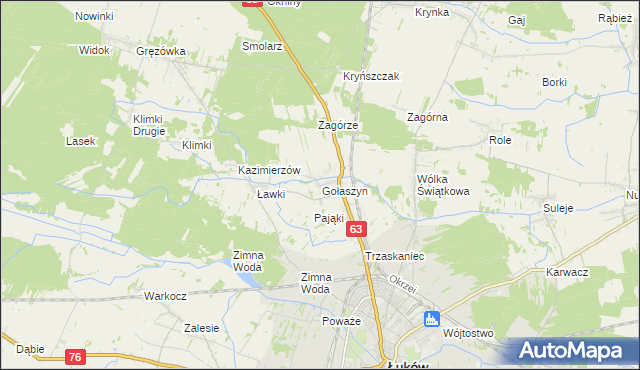 mapa Gołaszyn gmina Łuków, Gołaszyn gmina Łuków na mapie Targeo