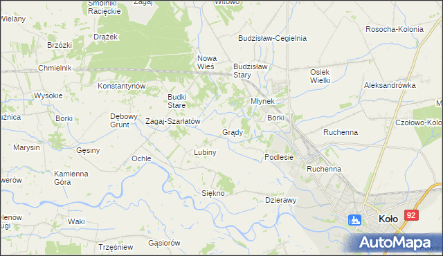 mapa Grądy gmina Osiek Mały, Grądy gmina Osiek Mały na mapie Targeo