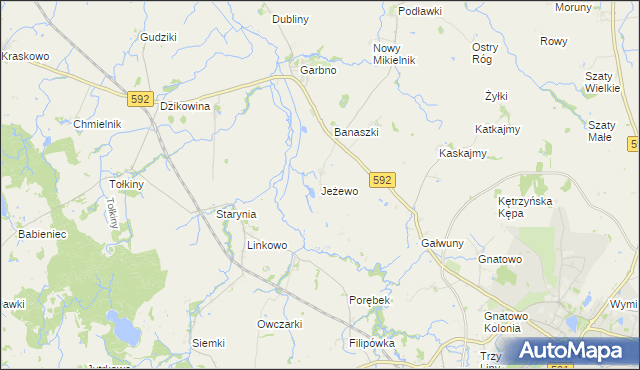 mapa Jeżewo gmina Kętrzyn, Jeżewo gmina Kętrzyn na mapie Targeo