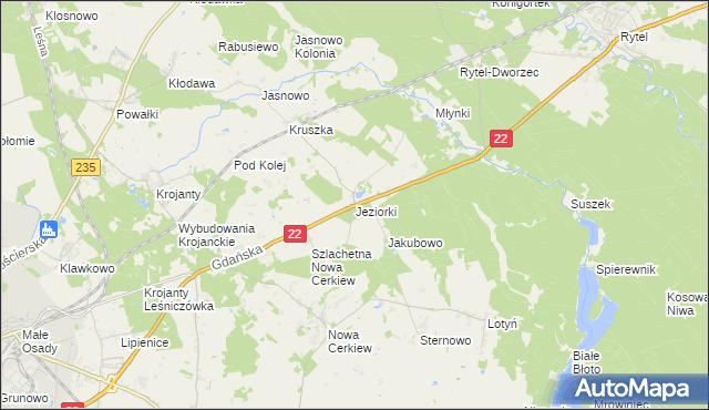 mapa Jeziorki gmina Chojnice, Jeziorki gmina Chojnice na mapie Targeo