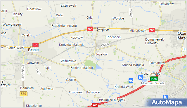 mapa Józefów gmina Ożarów Mazowiecki, Józefów gmina Ożarów Mazowiecki na mapie Targeo