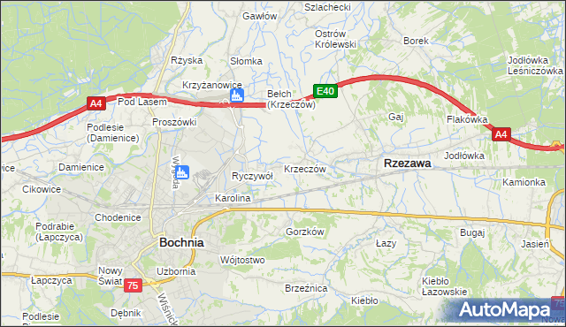 mapa Krzeczów gmina Rzezawa, Krzeczów gmina Rzezawa na mapie Targeo