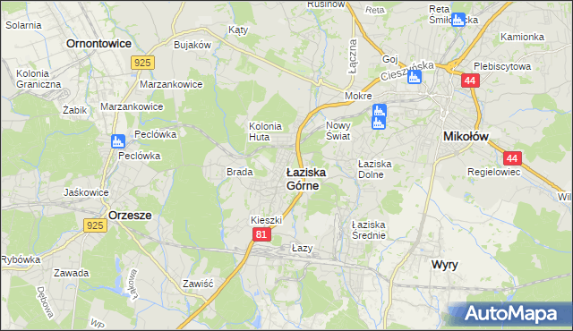 mapa Łaziska Górne, Łaziska Górne na mapie Targeo
