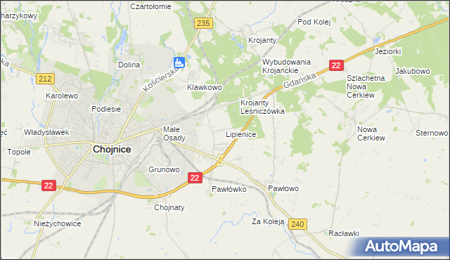 mapa Lipienice gmina Chojnice, Lipienice gmina Chojnice na mapie Targeo