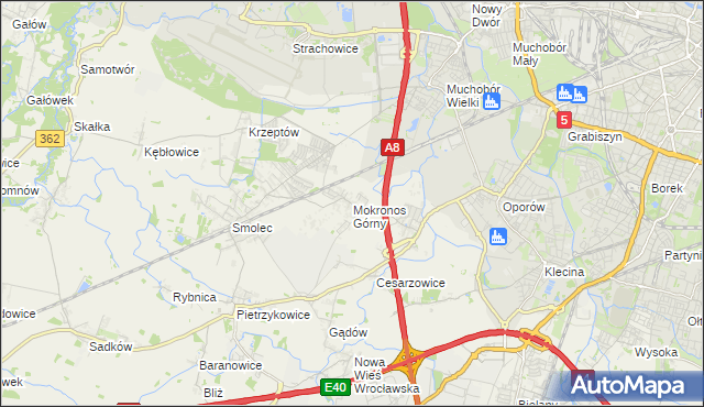 mapa Mokronos Górny, Mokronos Górny na mapie Targeo