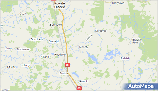 mapa Monety gmina Kowale Oleckie, Monety gmina Kowale Oleckie na mapie Targeo