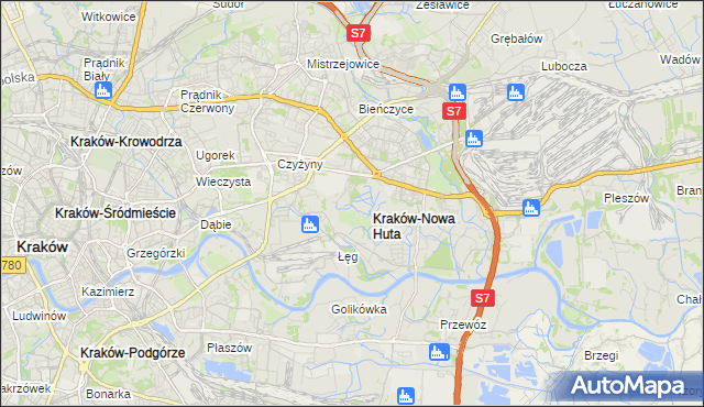 mapa Nowa Huta gmina Kraków, Nowa Huta gmina Kraków na mapie Targeo