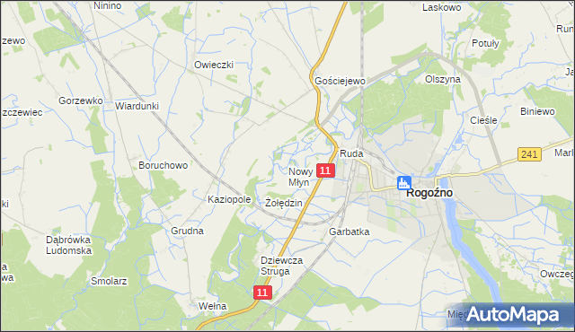 mapa Nowy Młyn gmina Rogoźno, Nowy Młyn gmina Rogoźno na mapie Targeo