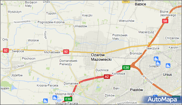 mapa Ożarów Mazowiecki, Ożarów Mazowiecki na mapie Targeo