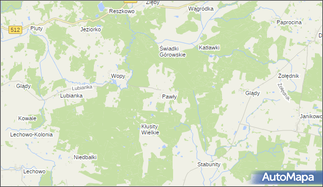 mapa Pawły gmina Pieniężno, Pawły gmina Pieniężno na mapie Targeo