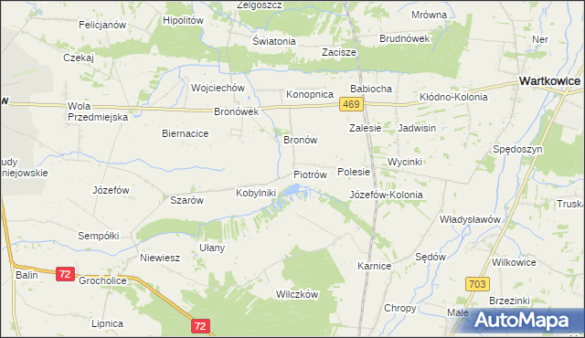 mapa Piotrów gmina Poddębice, Piotrów gmina Poddębice na mapie Targeo