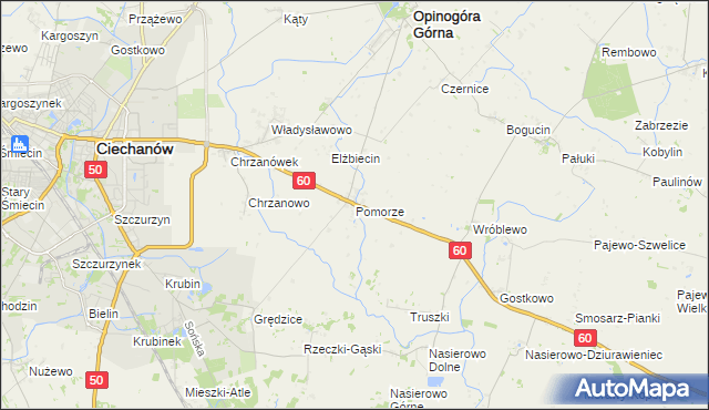 mapa Pomorze gmina Opinogóra Górna, Pomorze gmina Opinogóra Górna na mapie Targeo