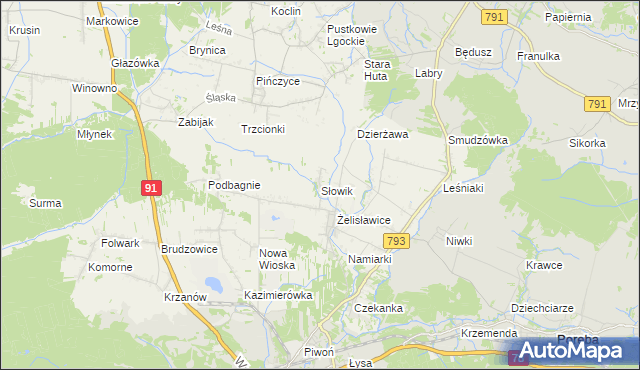 mapa Słowik gmina Siewierz, Słowik gmina Siewierz na mapie Targeo
