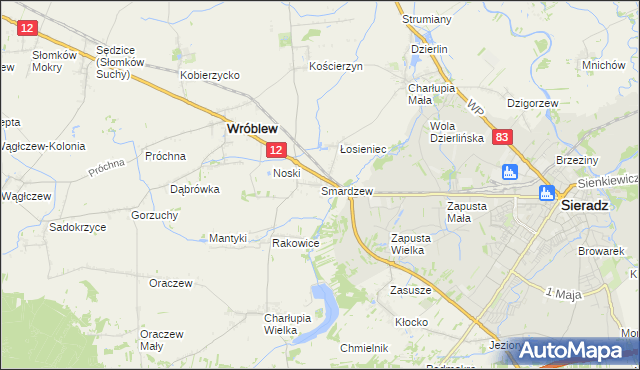mapa Smardzew gmina Wróblew, Smardzew gmina Wróblew na mapie Targeo