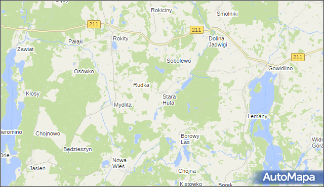 mapa Stara Huta gmina Sierakowice, Stara Huta gmina Sierakowice na mapie Targeo