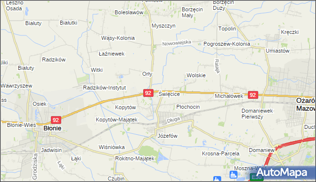 mapa Święcice gmina Ożarów Mazowiecki, Święcice gmina Ożarów Mazowiecki na mapie Targeo