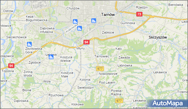 mapa Tarnowiec gmina Tarnów, Tarnowiec gmina Tarnów na mapie Targeo