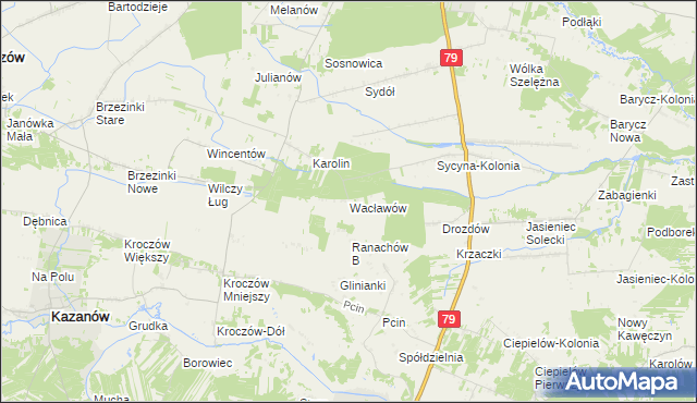 mapa Wacławów gmina Zwoleń, Wacławów gmina Zwoleń na mapie Targeo
