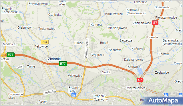 mapa Węgrzce gmina Zielonki, Węgrzce gmina Zielonki na mapie Targeo