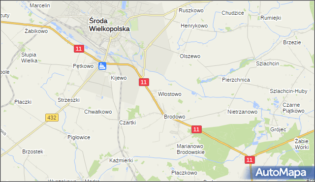 mapa Włostowo gmina Środa Wielkopolska, Włostowo gmina Środa Wielkopolska na mapie Targeo