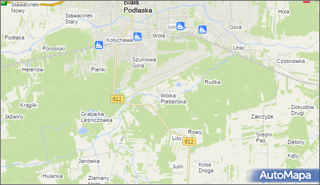mapa Wólka Plebańska gmina Biała Podlaska, Wólka Plebańska gmina Biała Podlaska na mapie Targeo