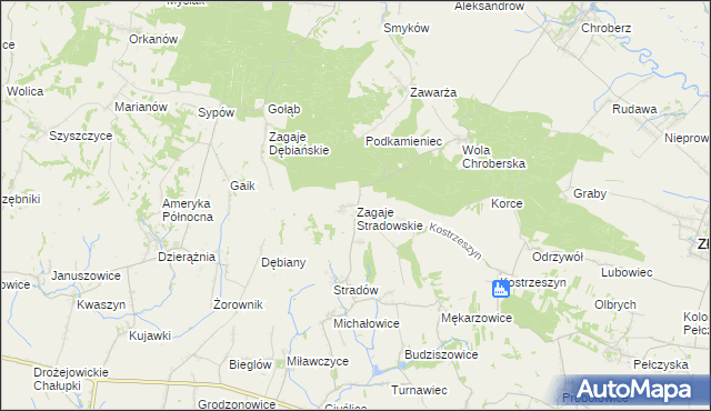 mapa Zagaje Stradowskie, Zagaje Stradowskie na mapie Targeo