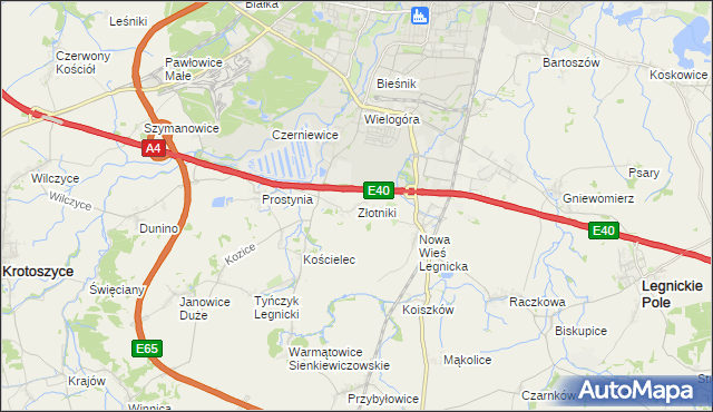 mapa Złotniki gmina Krotoszyce, Złotniki gmina Krotoszyce na mapie Targeo