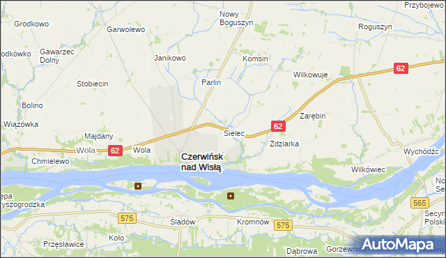 mapa Sielec gmina Czerwińsk nad Wisłą, Sielec gmina Czerwińsk nad Wisłą na mapie Targeo