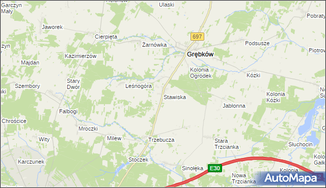 mapa Stawiska gmina Grębków, Stawiska gmina Grębków na mapie Targeo