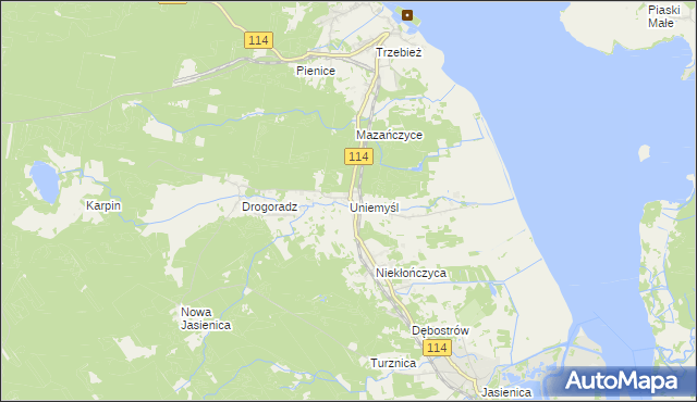 mapa Uniemyśl gmina Police, Uniemyśl gmina Police na mapie Targeo