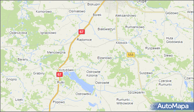 mapa Elzanowo gmina Lipno, Elzanowo gmina Lipno na mapie Targeo