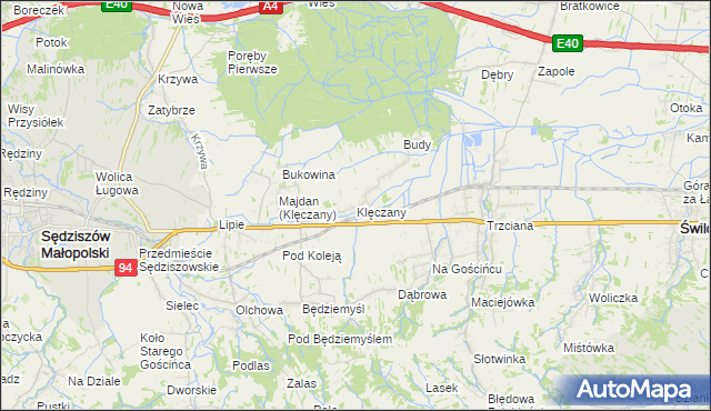 mapa Klęczany gmina Sędziszów Małopolski, Klęczany gmina Sędziszów Małopolski na mapie Targeo