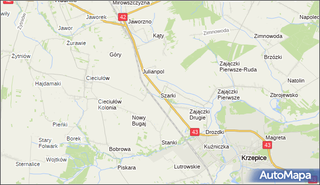 mapa Szarki gmina Krzepice, Szarki gmina Krzepice na mapie Targeo