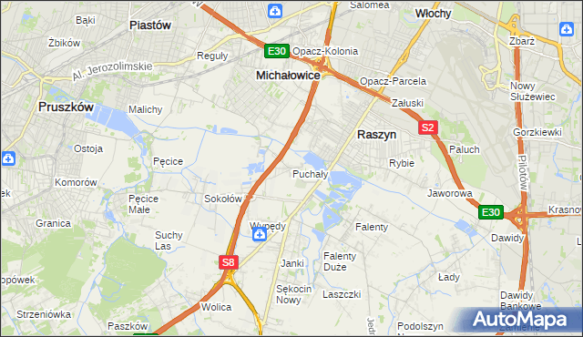 mapa Puchały gmina Raszyn, Puchały gmina Raszyn na mapie Targeo