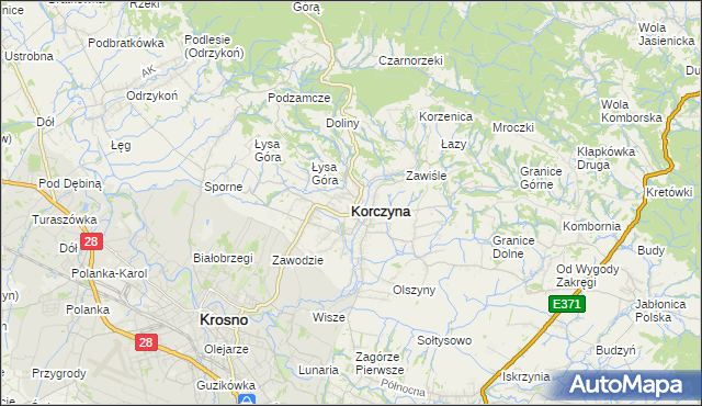 mapa Korczyna powiat krośnieński, Korczyna powiat krośnieński na mapie Targeo