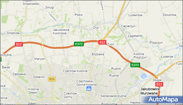 mapa Elizówka gmina Niemce, Elizówka gmina Niemce na mapie Targeo