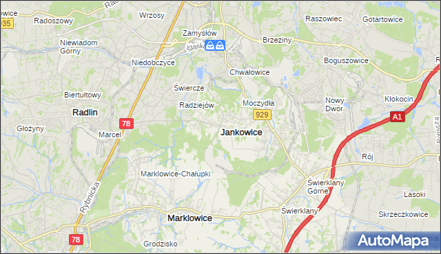 mapa Jankowice gmina Świerklany, Jankowice gmina Świerklany na mapie Targeo