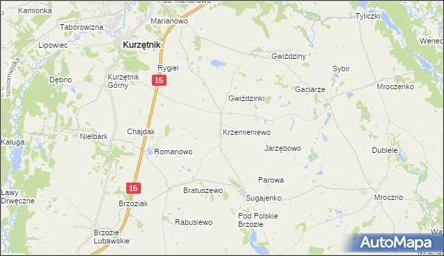 mapa Krzemieniewo gmina Kurzętnik, Krzemieniewo gmina Kurzętnik na mapie Targeo