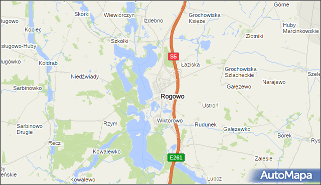 mapa Rogowo powiat żniński, Rogowo powiat żniński na mapie Targeo