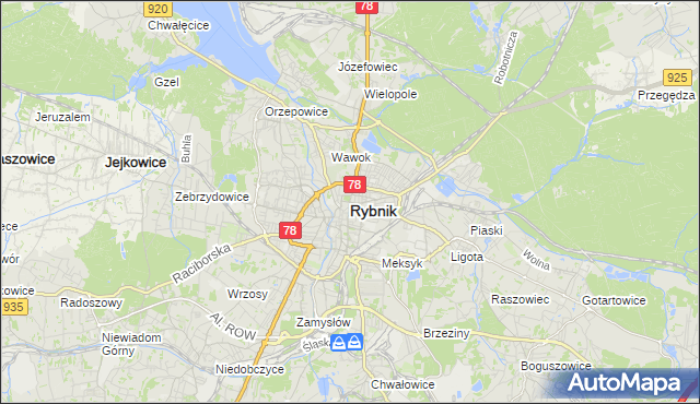 mapa Rybnika, Rybnik na mapie Targeo