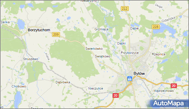 mapa Świątkowo gmina Bytów, Świątkowo gmina Bytów na mapie Targeo