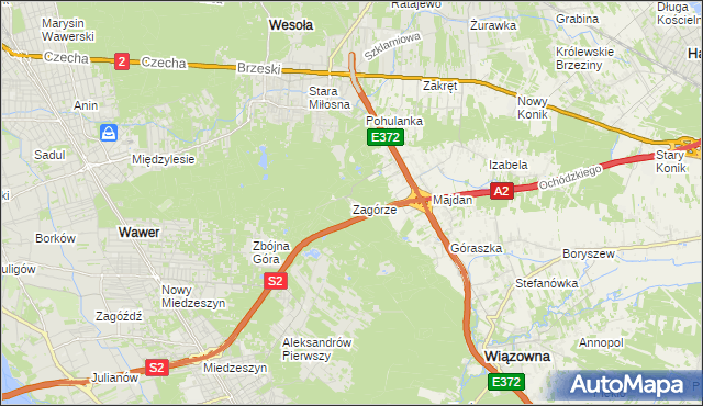 mapa Zagórze gmina Wiązowna, Zagórze gmina Wiązowna na mapie Targeo