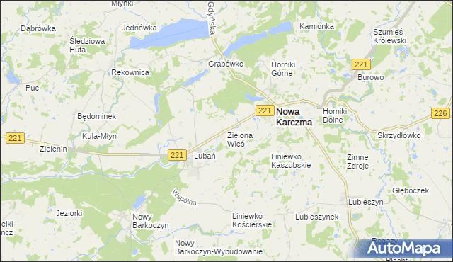 mapa Zielona Wieś gmina Nowa Karczma, Zielona Wieś gmina Nowa Karczma na mapie Targeo