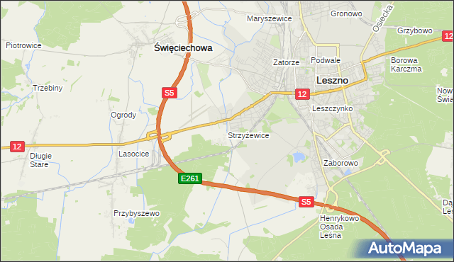 mapa Strzyżewice gmina Święciechowa, Strzyżewice gmina Święciechowa na mapie Targeo