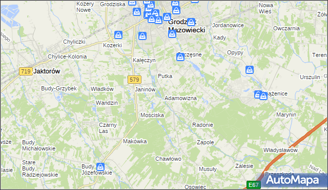 mapa Adamowizna gmina Grodzisk Mazowiecki, Adamowizna gmina Grodzisk Mazowiecki na mapie Targeo