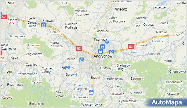 mapa Andrychów, Andrychów na mapie Targeo