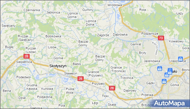 mapa Bączal Dolny, Bączal Dolny na mapie Targeo