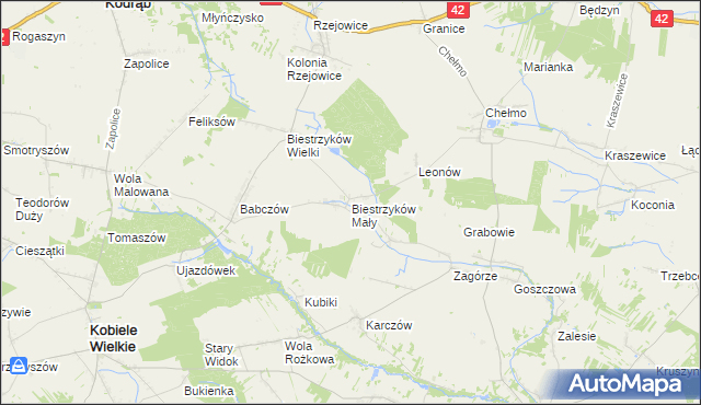 mapa Biestrzyków Mały, Biestrzyków Mały na mapie Targeo