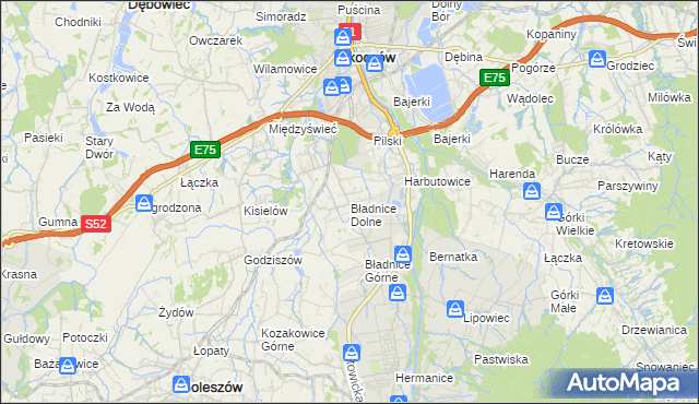 mapa Bładnice Dolne, Bładnice Dolne na mapie Targeo