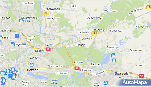 mapa Bogucin gmina Swarzędz, Bogucin gmina Swarzędz na mapie Targeo